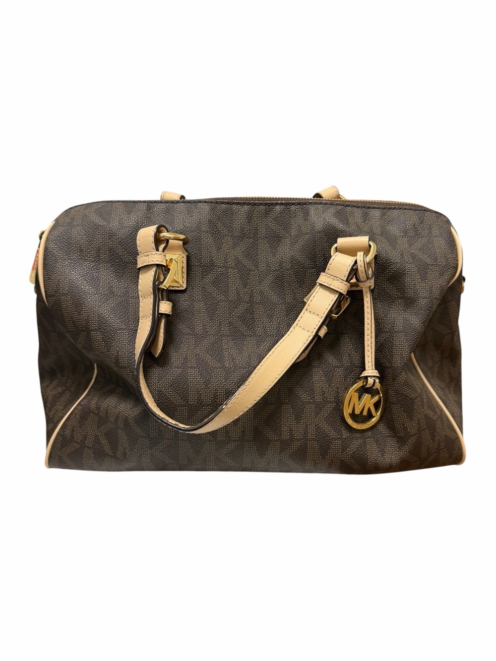 Michael Kors Brown/Tan Logo Leather Satchel Handbag